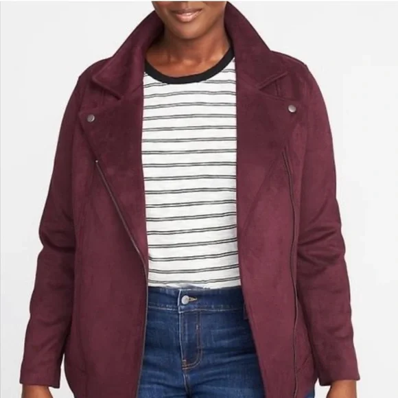 Old Navy Women's Plum Faux Suede Moto Jacket - Picture 1 of 9